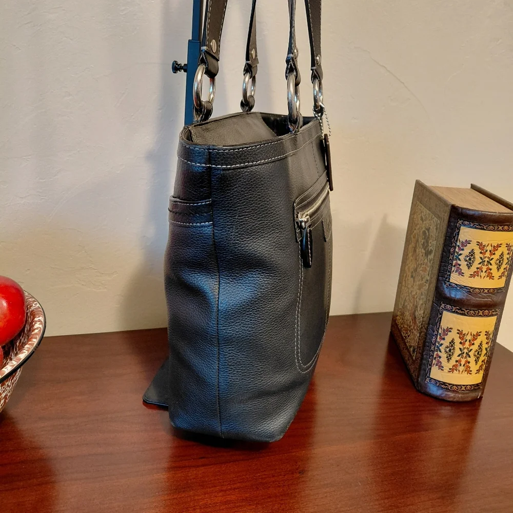 Coach Penelope Black Pebbled Leather Tote - Picture 8 of 12